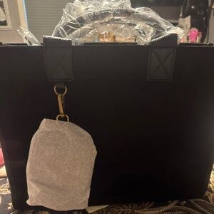 Classic Black Suede Tote Bag - Women's Handbag